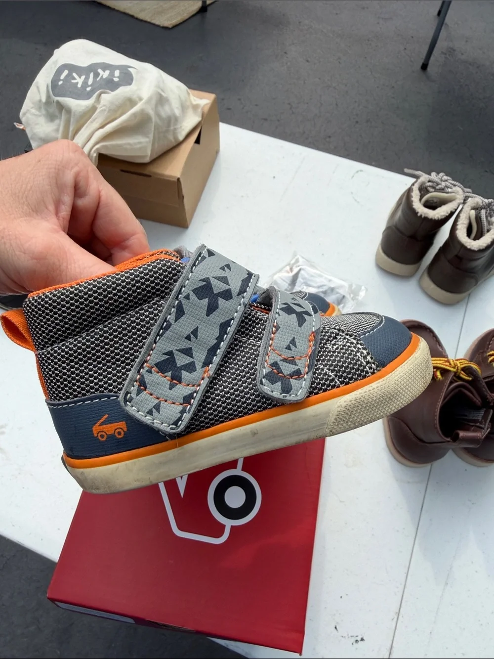 See Kai Run Gray-Navy Toddler Sneakers with Orange Trim - Size 6 Toddler